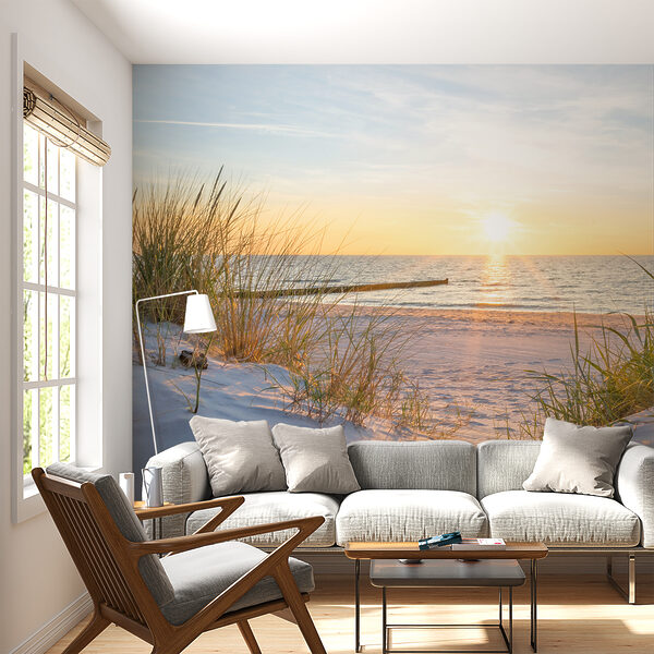 Plage avec de l'herbe et un plan d'eau Plage avec de l'herbe et un plan d'eau