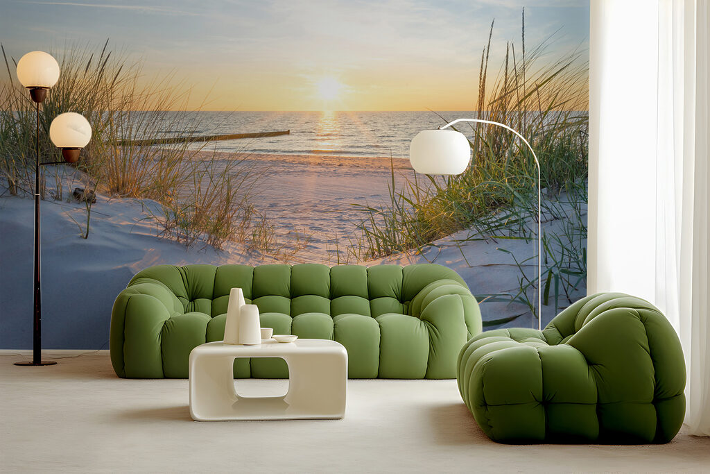 Beach with grass and a body of water Beach with grass and a body of water