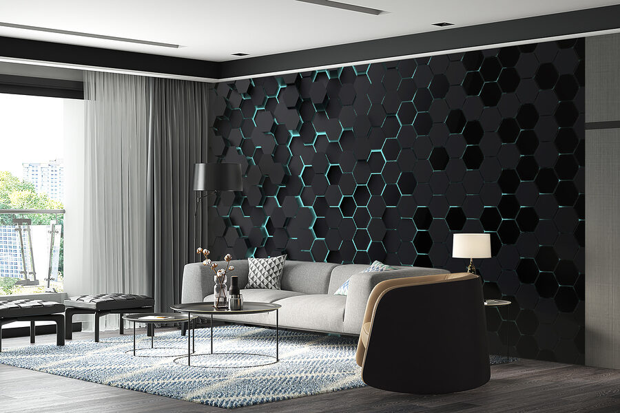 Black hexagons with blue lights Black hexagons with blue lights