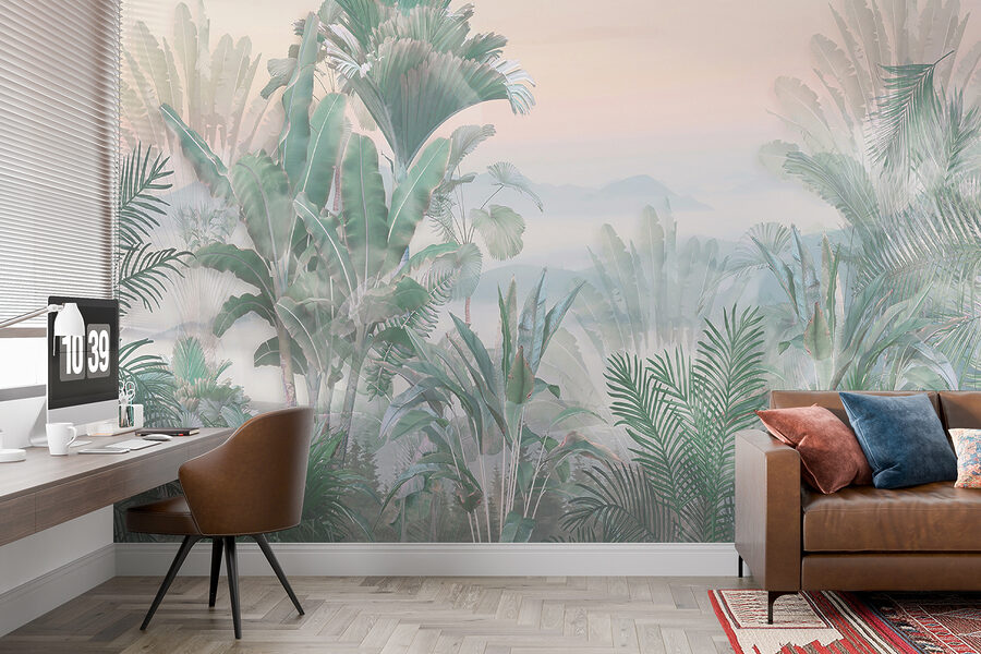 Paysage brumeux avec des plantes
