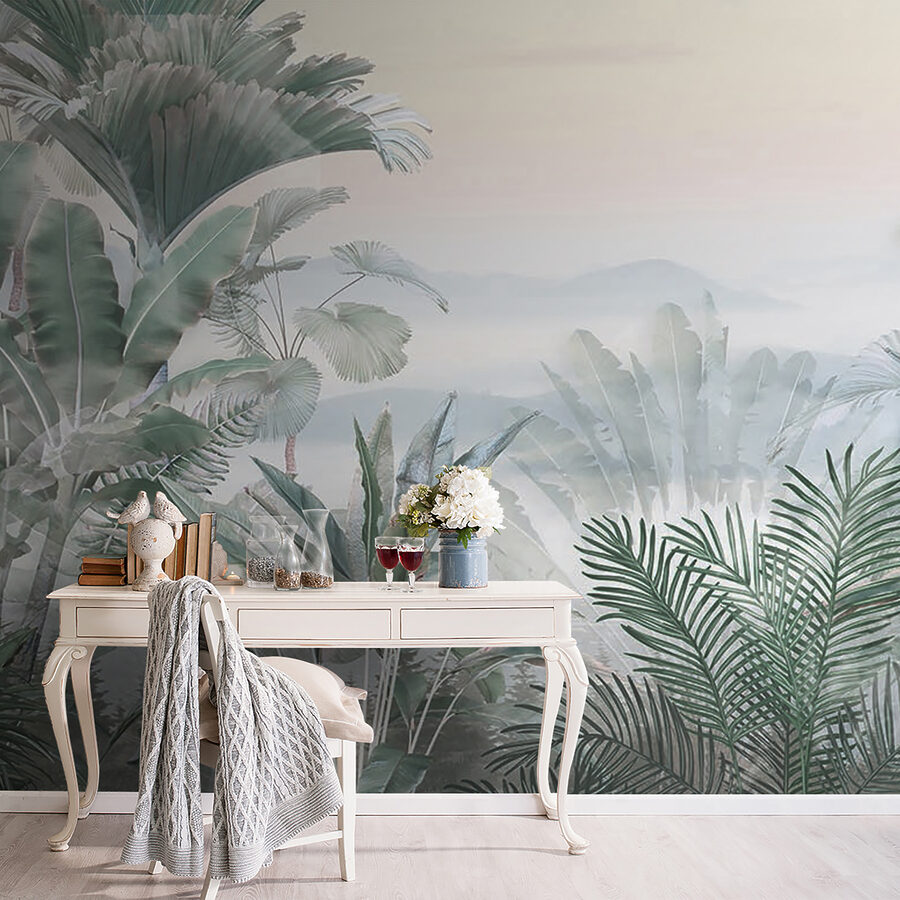 Paysage brumeux avec des plantes