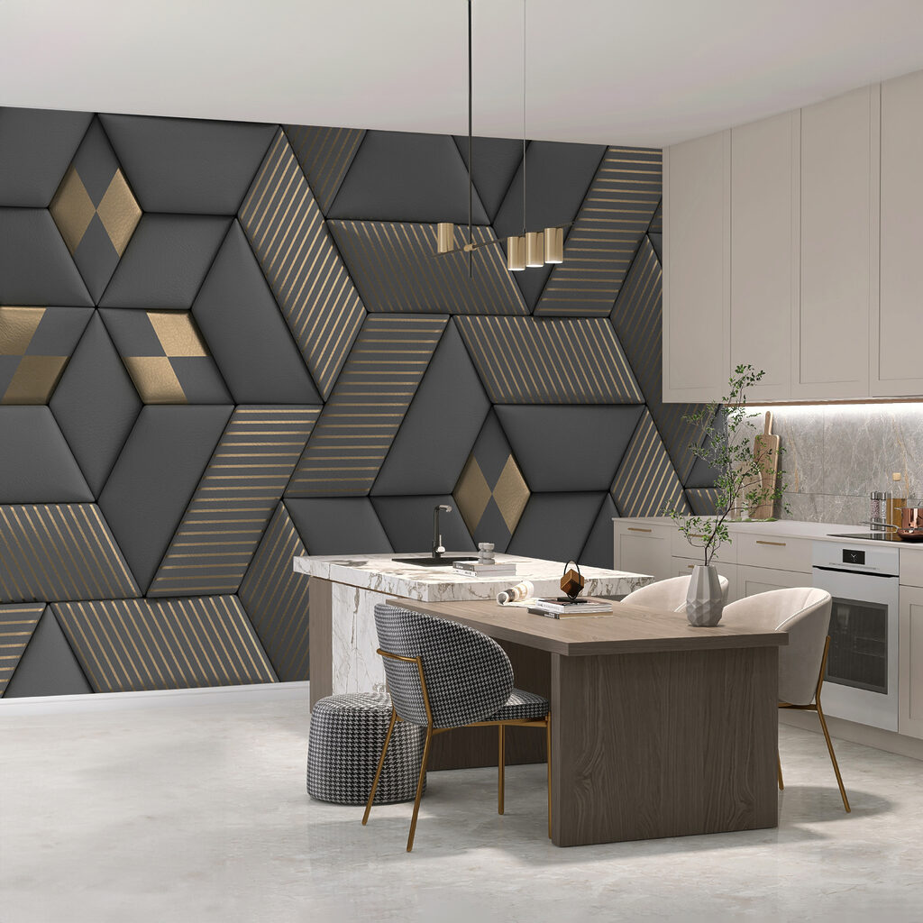 Geometric elegance in grays and brass Geometric elegance in grays and brass