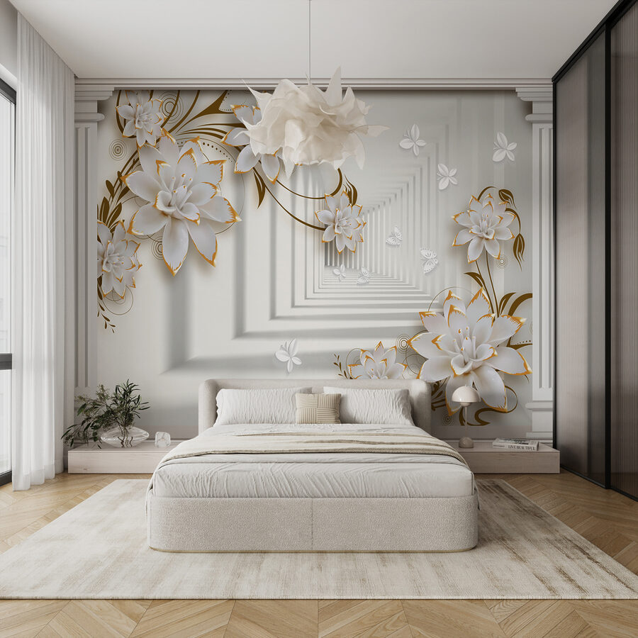 Cadre floral élégant avec des papillons
