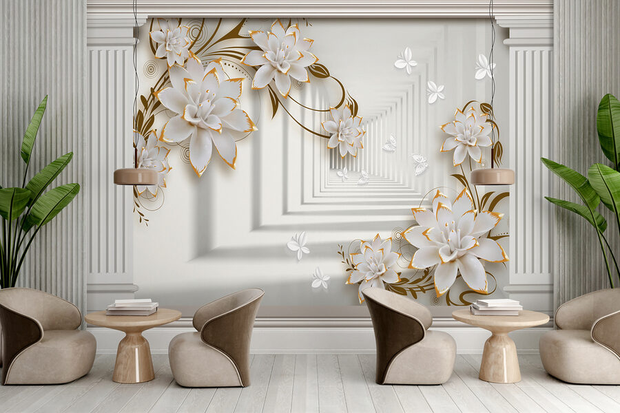 Cadre floral élégant avec des papillons