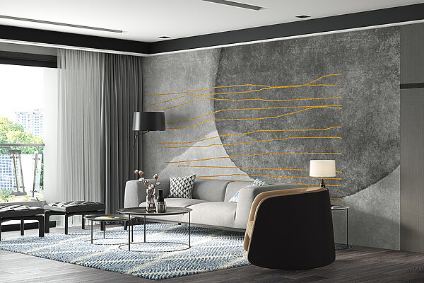 Peinture grise et blanche avec des lignes orange Peinture grise et blanche avec des lignes orange