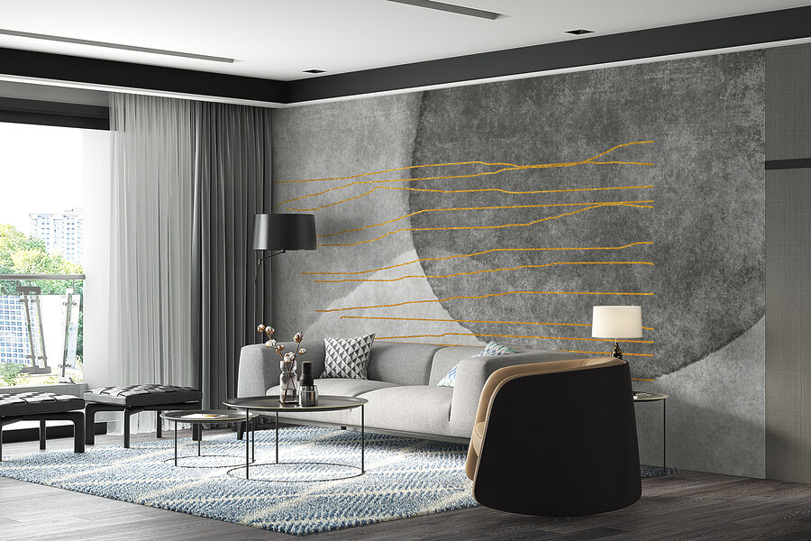 Peinture grise et blanche avec des lignes orange