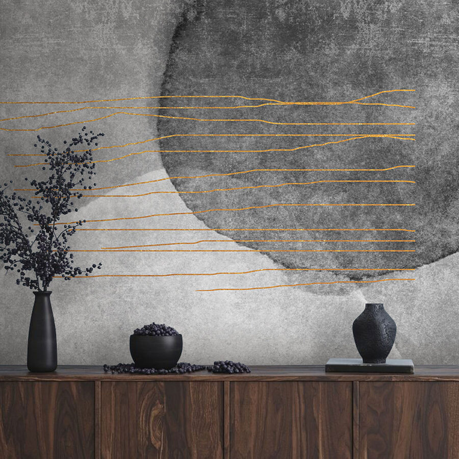 Peinture grise et blanche avec des lignes orange