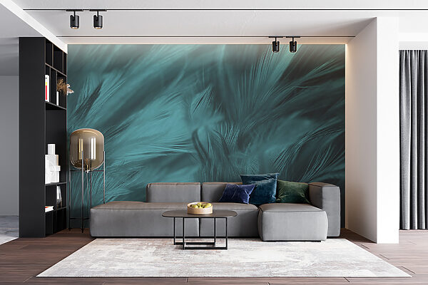 Soft teal feathers in gentle waves Soft teal feathers in gentle waves