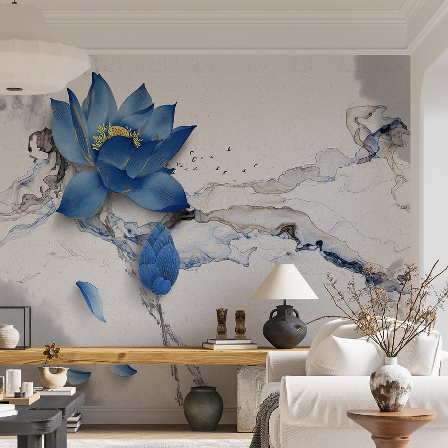 Fleur bleue sur une surface en marbre
