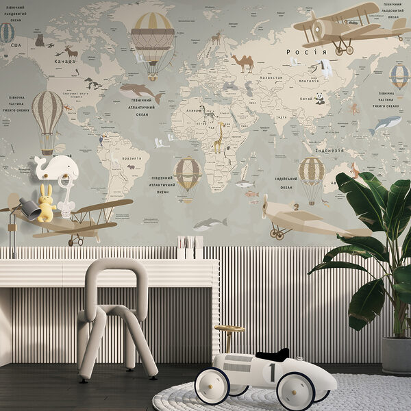 Carte du monde avec avions et animaux Carte du monde avec avions et animaux