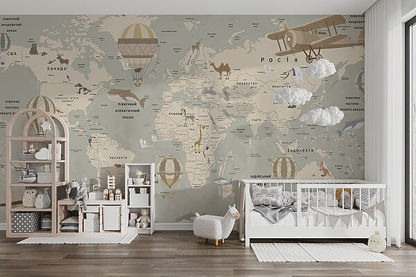 Carte du monde avec avions et animaux Carte du monde avec avions et animaux