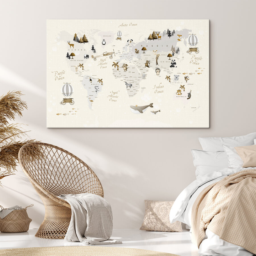 Une carte du monde avec des animaux