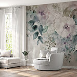 Papier peint Peinture de fleurs et de feuilles