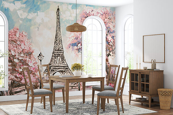 Peinture d'une tour avec des fleurs roses Peinture d'une tour avec des fleurs roses