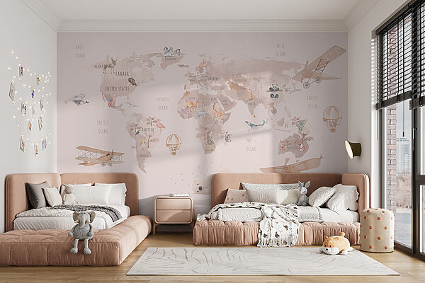 Carte du monde avec des avions et des ours polaires Carte du monde avec des avions et des ours polaires