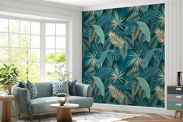 Motif de feuilles sur fond bleu Motif de feuilles sur fond bleu