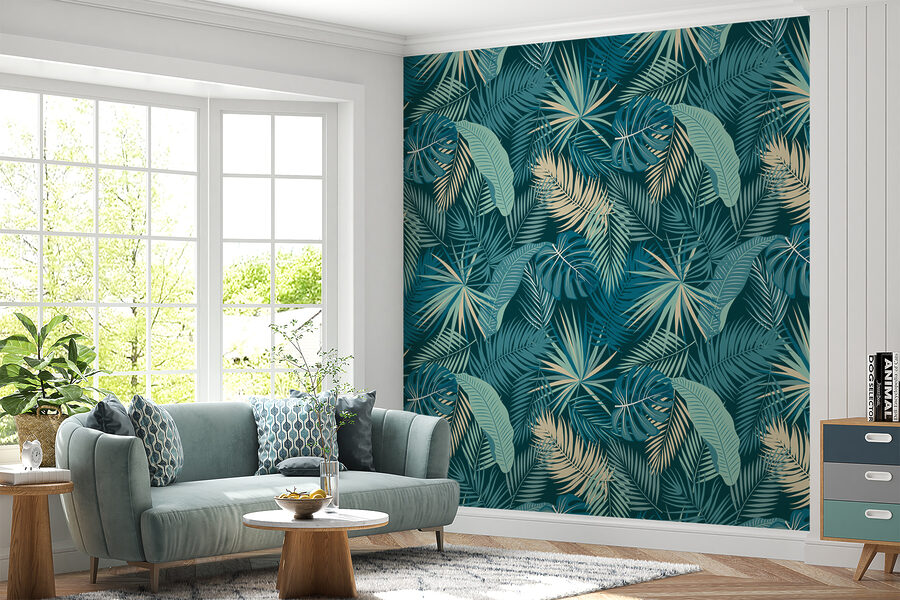 Motif de feuilles sur fond bleu Motif de feuilles sur fond bleu
