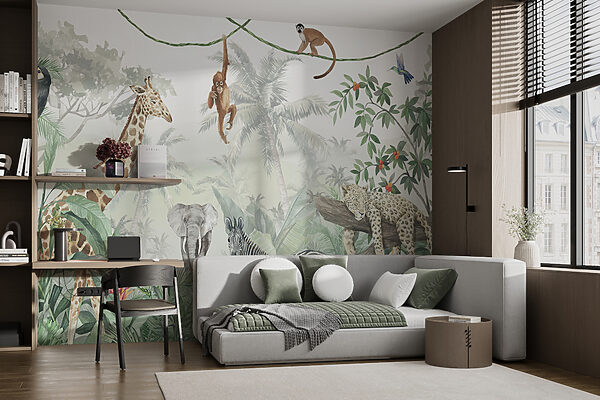 Peinture murale d'animaux dans la jungle Peinture murale d'animaux dans la jungle