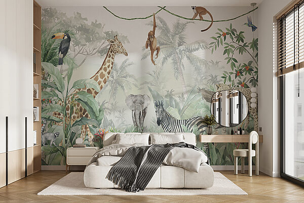 Peinture murale d'animaux dans la jungle Peinture murale d'animaux dans la jungle
