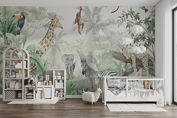 Peinture murale d'animaux dans la jungle Peinture murale d'animaux dans la jungle