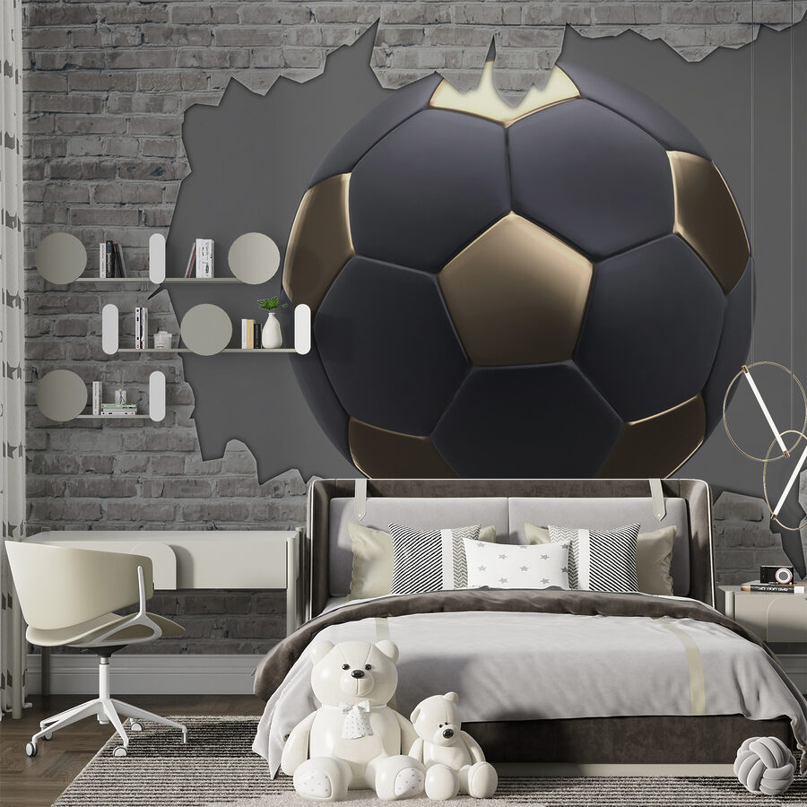 Un ballon de football traverse un mur Un ballon de football traverse un mur