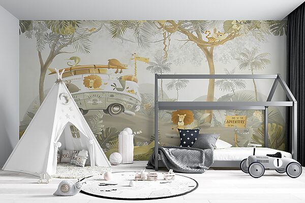 Papier peint avec des animaux et des arbres Papier peint avec des animaux et des arbres