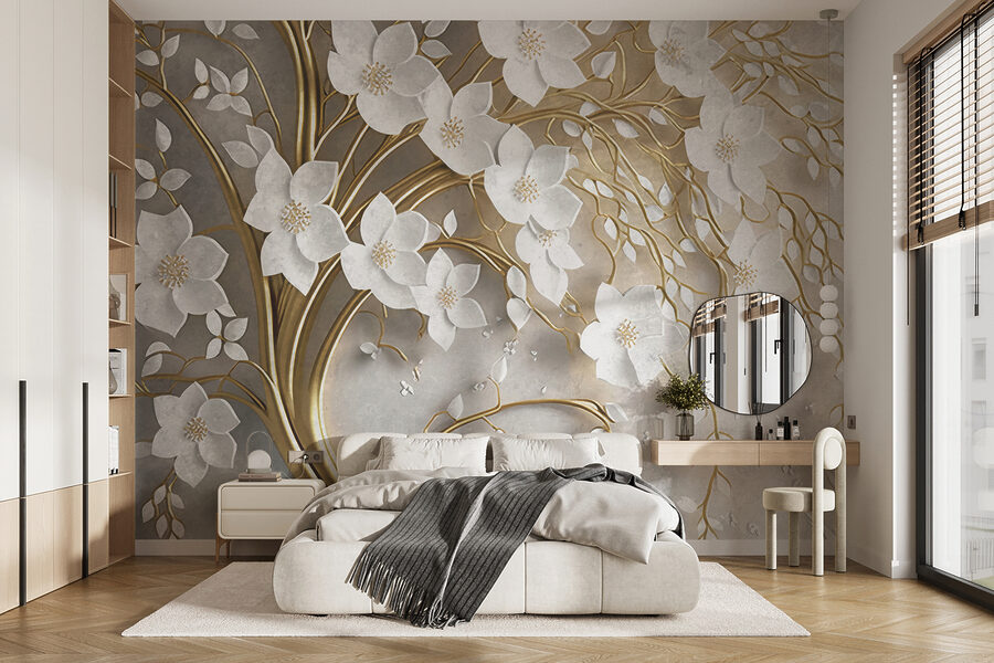Arbre avec des fleurs et des feuilles blanches Arbre avec des fleurs et des feuilles blanches