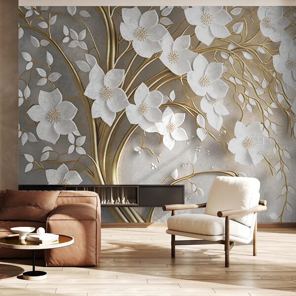 Arbre avec des fleurs et des feuilles blanches Arbre avec des fleurs et des feuilles blanches
