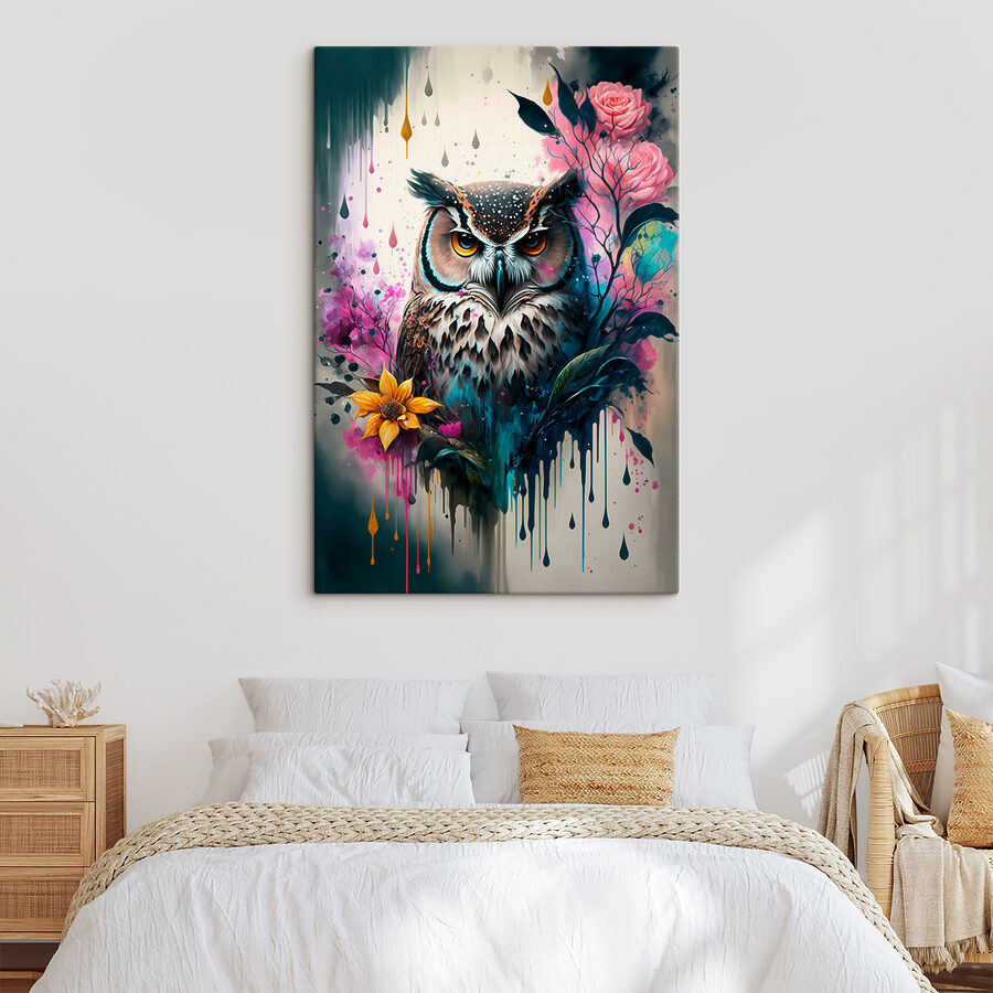 Un hibou avec des fleurs