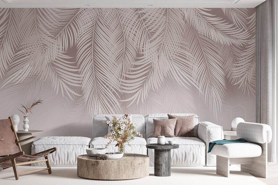 Feuilles blanches sur fond rose