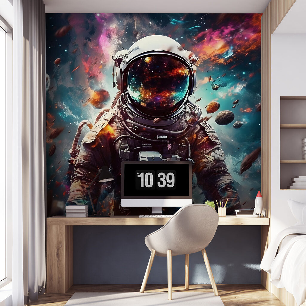 An astronaut in space with a large helmet An astronaut in space with a large helmet