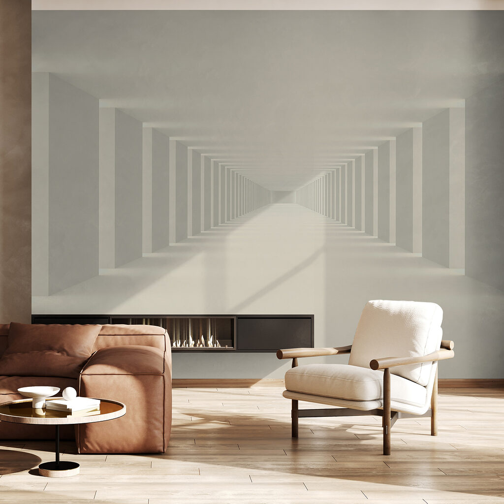 Long white room with columns Long white room with columns