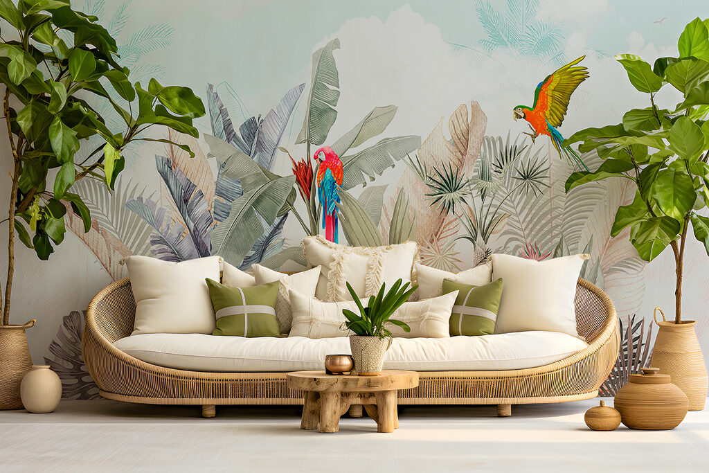 Papier peint avec des plantes tropicales et des oiseaux u95037pig34mr 1024x683 - Papier peint avec des plantes tropicales et des oiseaux