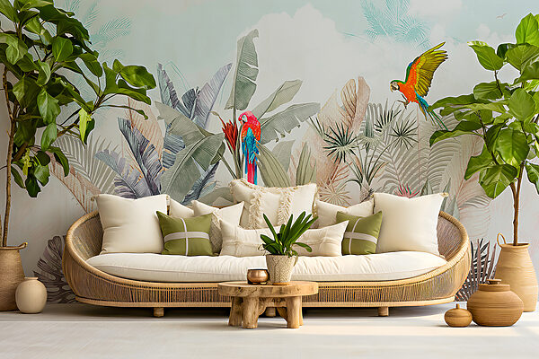 Papier peint avec des plantes tropicales et des oiseaux u95037pig34mr 600x400 - Papier peint avec des plantes tropicales et des oiseaux