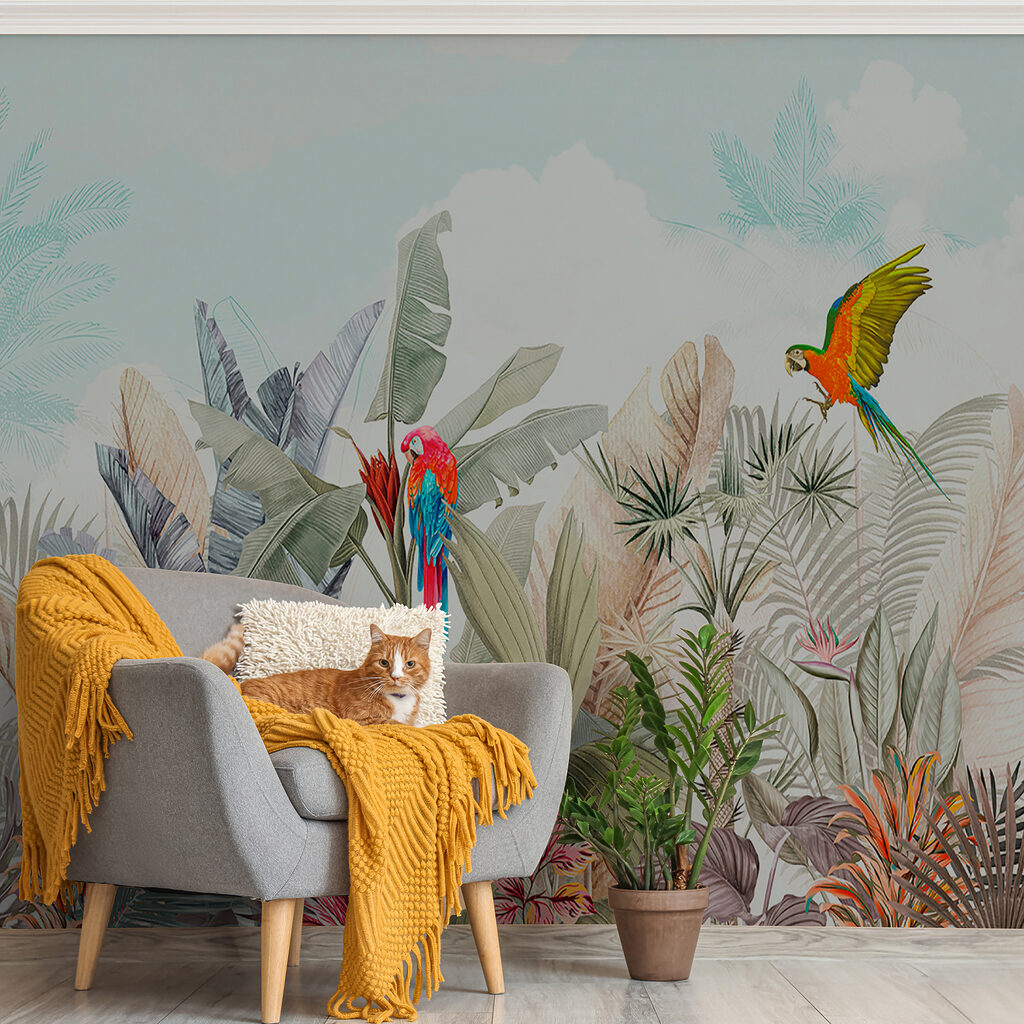 Papier peint avec des plantes tropicales et des oiseaux u95037pih1ms 1024x1024 - Papier peint avec des plantes tropicales et des oiseaux