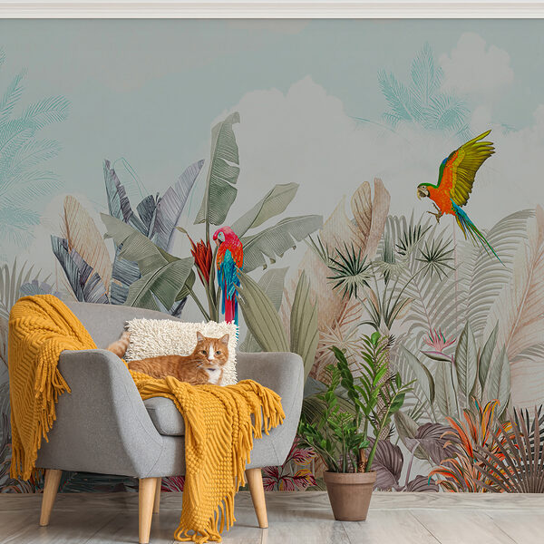 Papier peint avec des plantes tropicales et des oiseaux u95037pih1ms 600x600 - Papier peint avec des plantes tropicales et des oiseaux