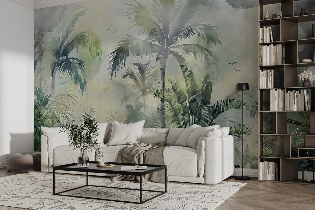 Foggy forest with palm trees Foggy forest with palm trees