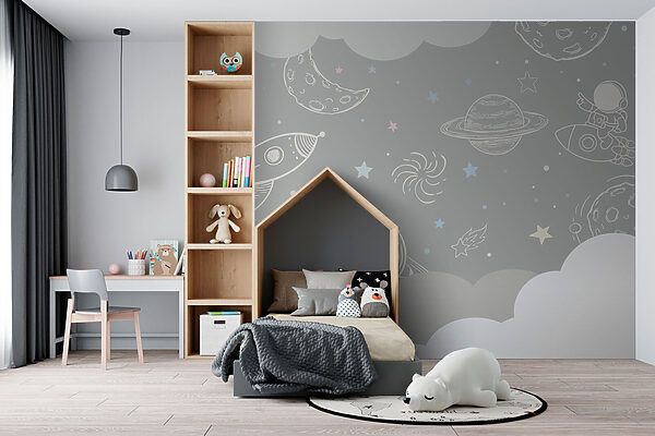 Fond gris avec nuages et fusées Fond gris avec nuages et fusées