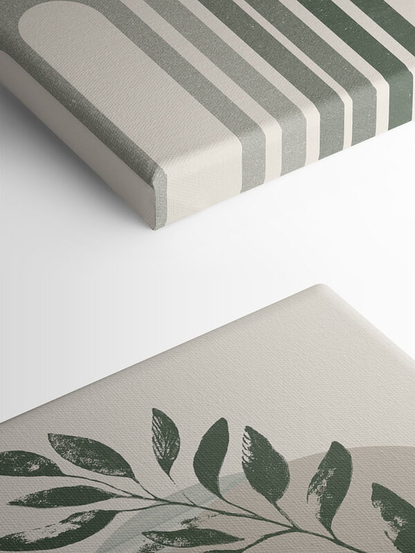 Un arc-en-ciel vert et blanc avec une feuille et une plante Un arc-en-ciel vert et blanc avec une feuille et une plante