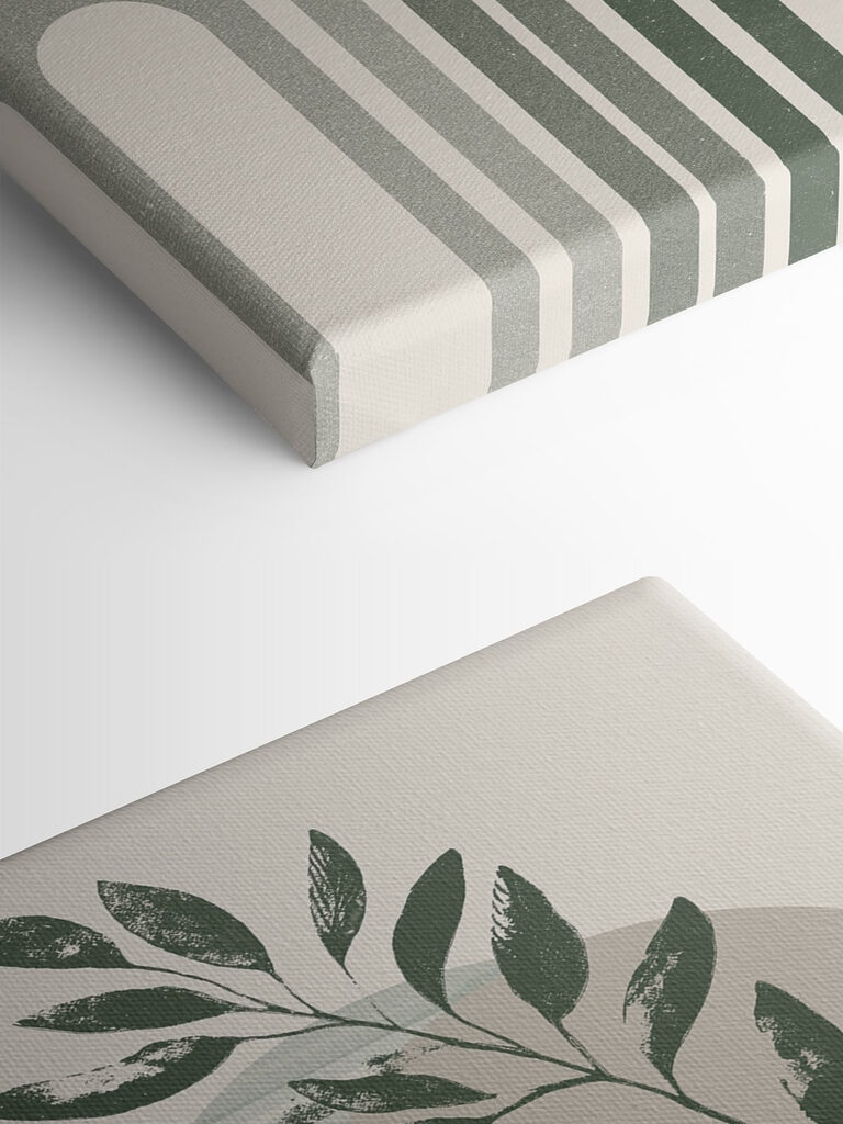 A green and white rainbow with a leaf and a plant