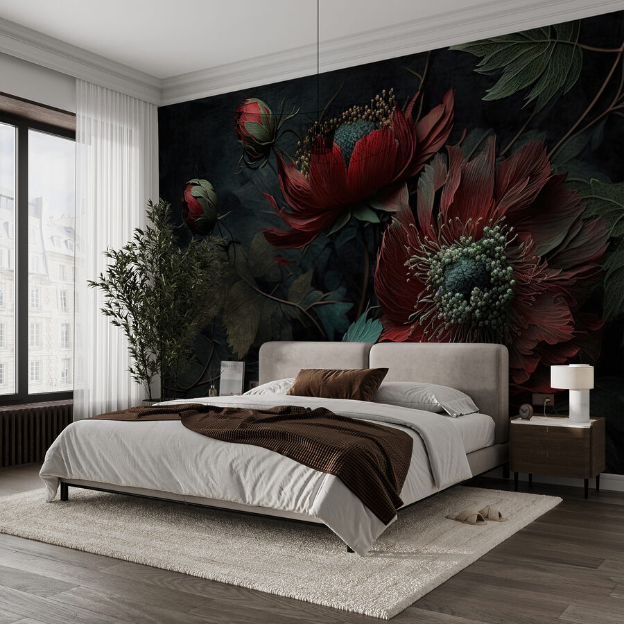 Des fleurs sombres dans un décor morose