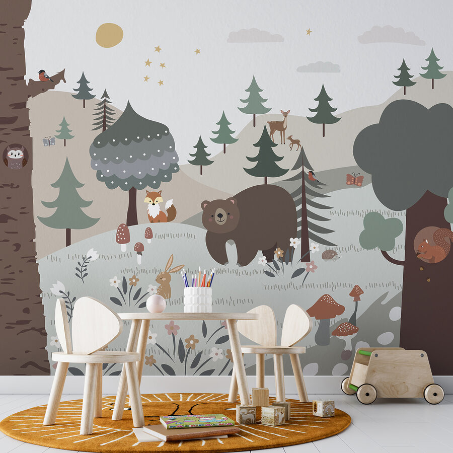 Caricature d'un ours et d'un lapin dans une forêt