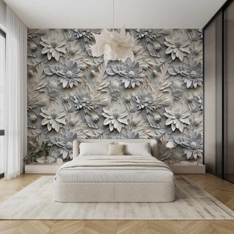 Motif de fleurs blanches sur un mur