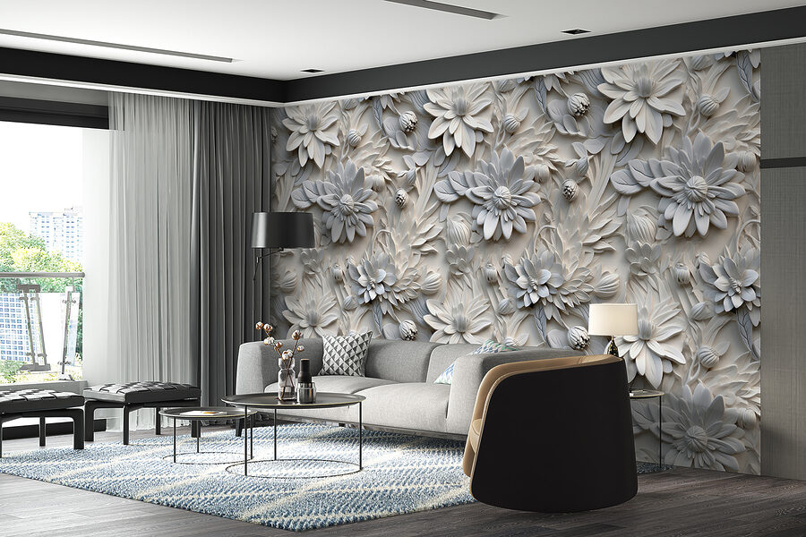 Motif de fleurs blanches sur un mur