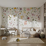 Papier peint Peinture de fleurs et de feuilles