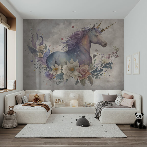 Une licorne avec des fleurs et des feuilles Une licorne avec des fleurs et des feuilles