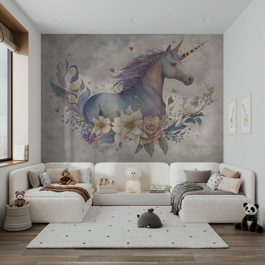 Une licorne avec des fleurs et des feuilles Une licorne avec des fleurs et des feuilles