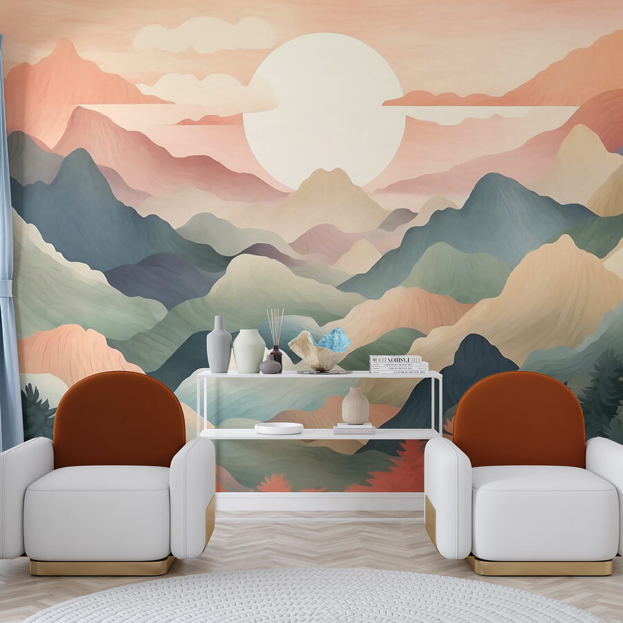 Paysage avec montagnes et arbres