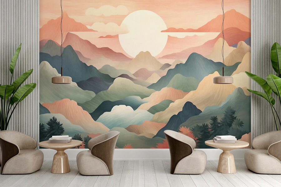 Paysage avec montagnes et arbres
