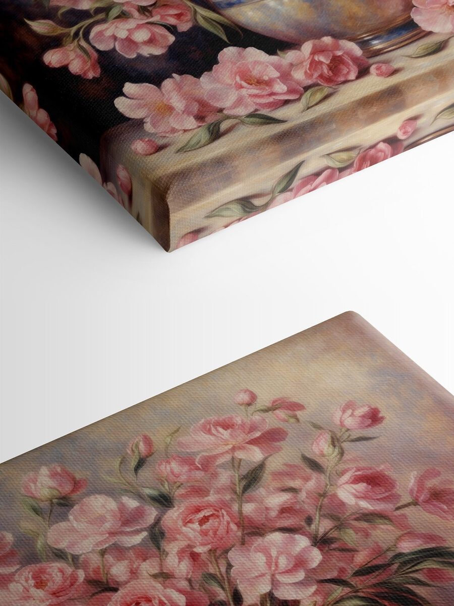 Peinture de fleurs roses dans un vase
